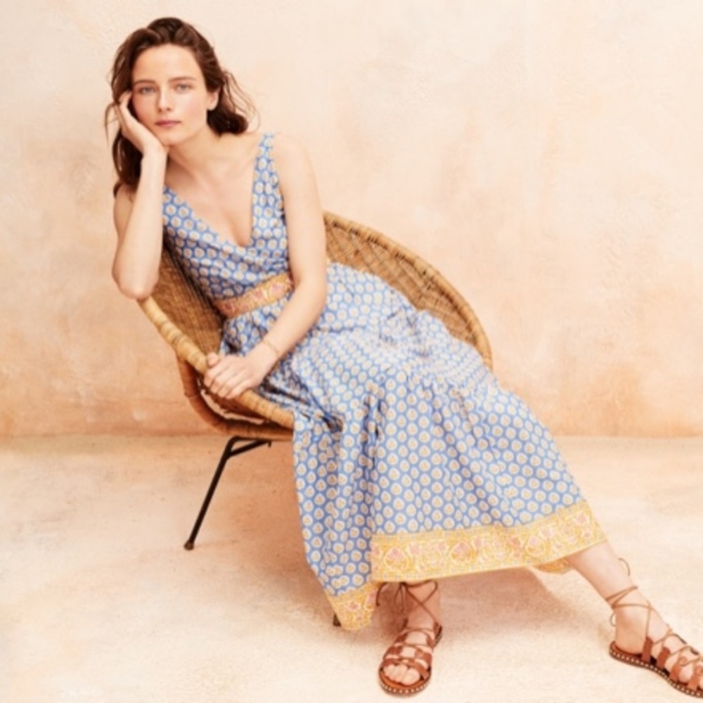 J.Crew Tiered maxi dress in royal block print NWOT